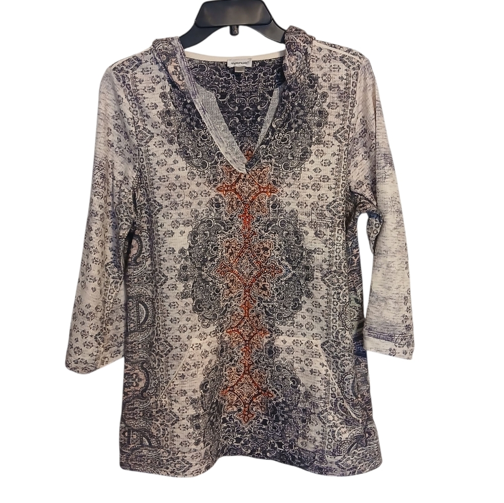 Avenue V-Neck Top With Hood Size 14/16